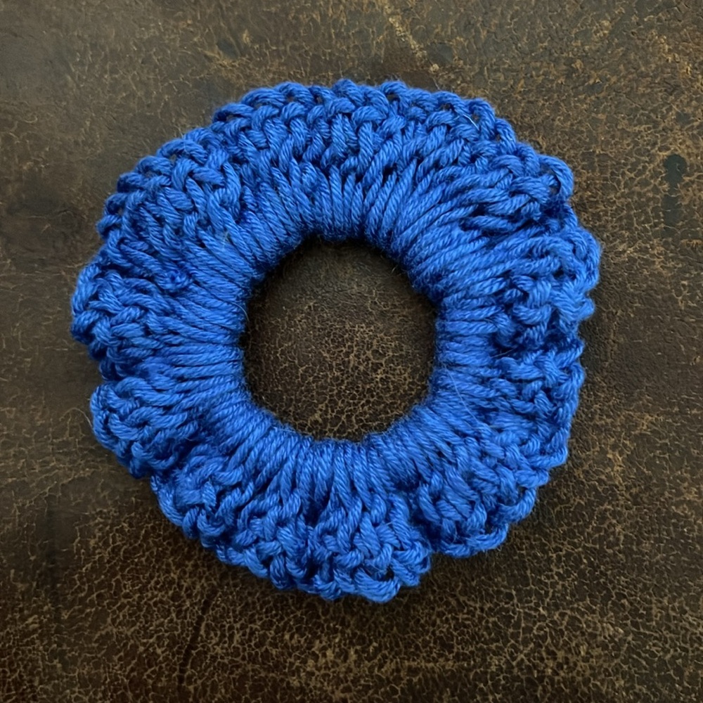 Vibrant Blue Hand Crocheted Hair Scrunchie - Picture 2 of 2